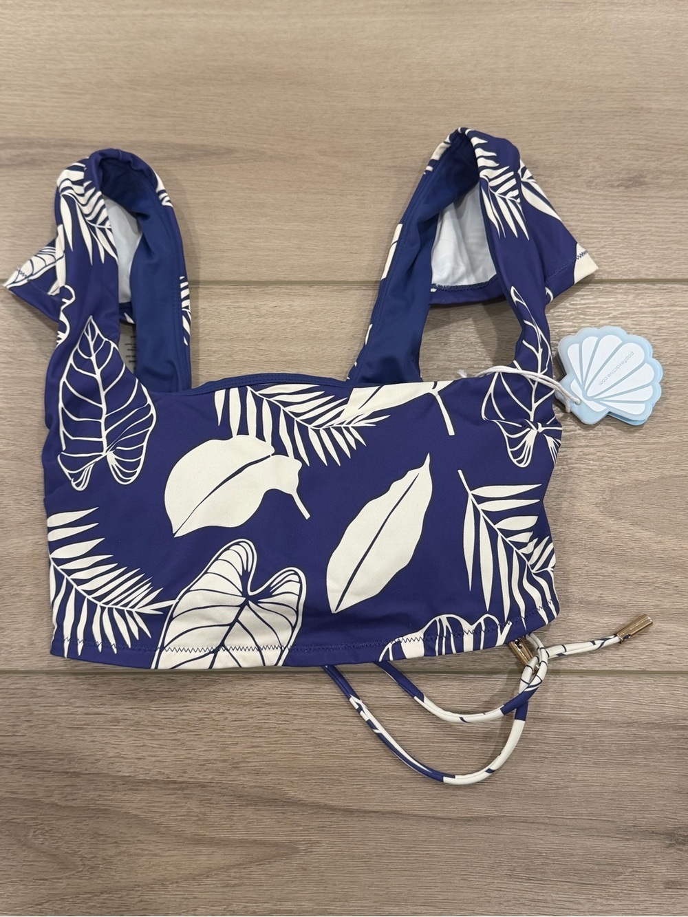 NWT Popflex Coastline Cap Sleeve Bikini Top in Blue Palm Size Small S - Picture 3 of 6